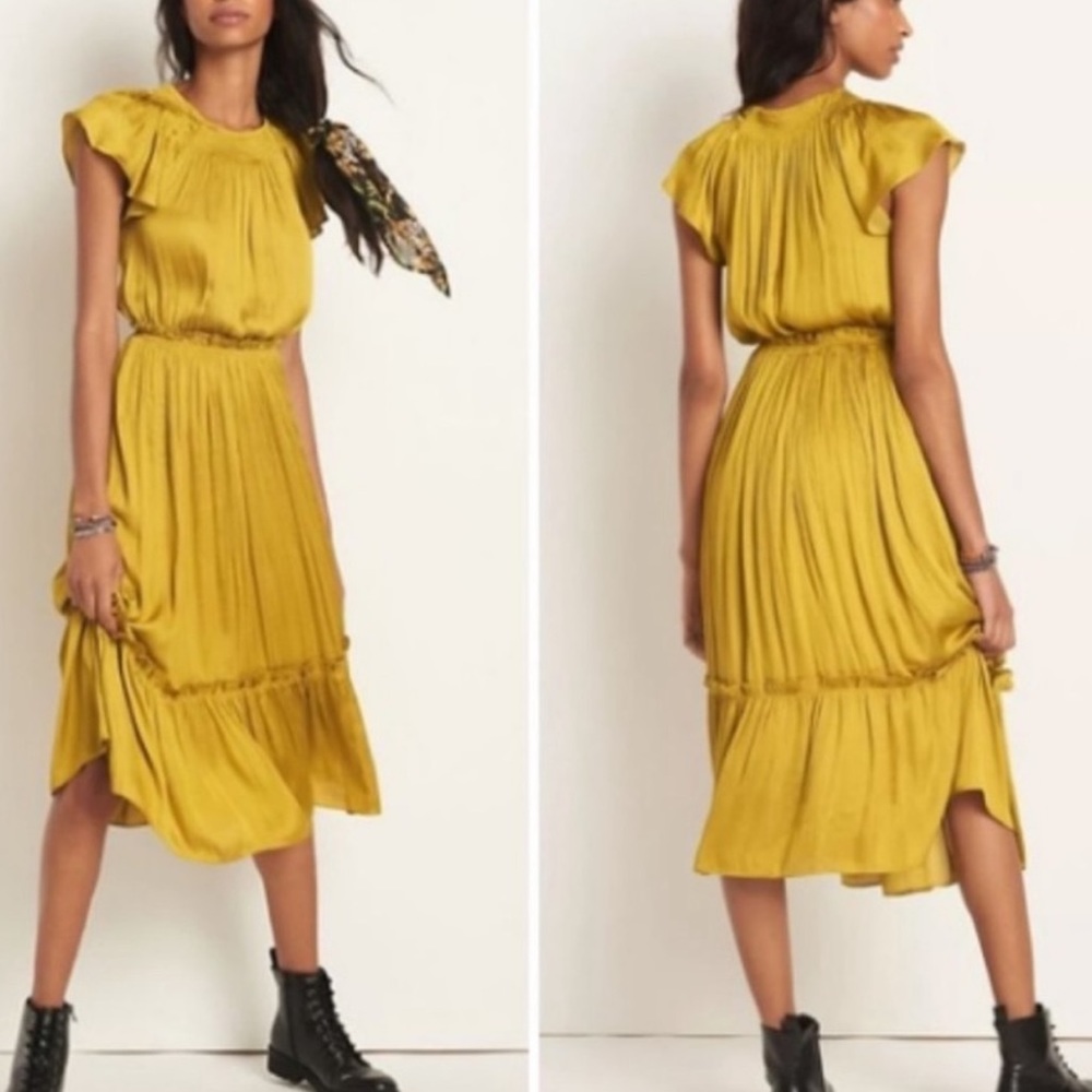 NWT Anthropologie Flutter Midi Dress Yellow MD